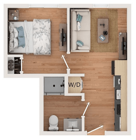 Floor plan for 1 bed, 1 bath, 363 sqft
